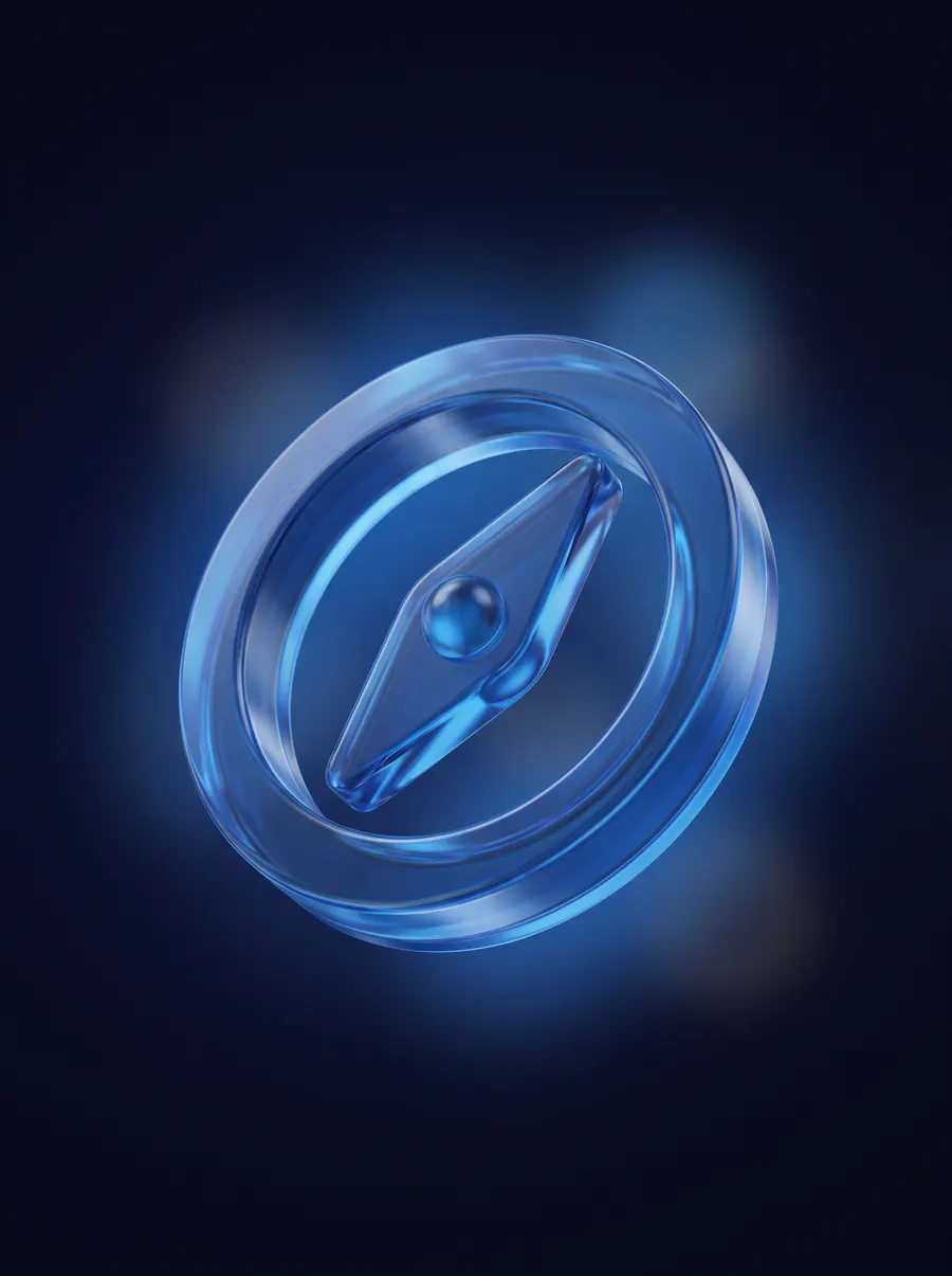 Una brújula en cristal azul
