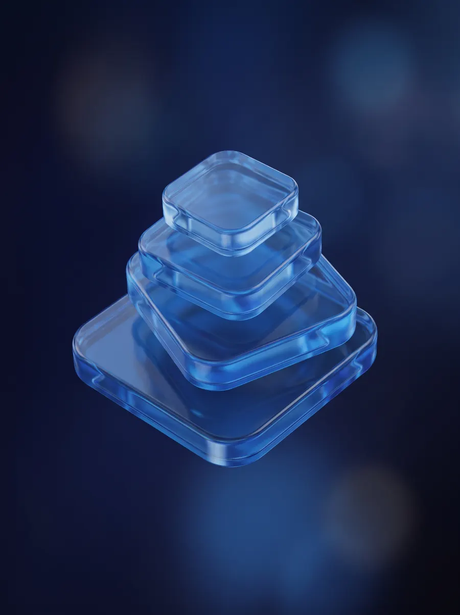 Cuatro capas apiladas en cristal azul
